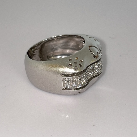 Solid Heavy Real 14K REAL White Gold Modern Hearts Flowers Bold Ring - Picture 14 of 17